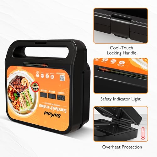 3 in 1 Electric Sandwich Maker with Removable Nonstick Plates - 1000W,Black