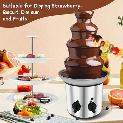 Chocolate Fountain Machine Electric Chocolate Fondue Fountain Machine 4 Tier Stainless Steel 4-Pound Capacity for Chocolate, Butter, Cheese
