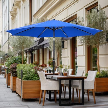 OLIXIS 9ft Patio Umbrella with Tilt and Crank Button & 8 Sturdy Ribs Waterproof, 9 Feet Patio Table Umbrella Perfect for Poolside, Terrace, Beach and Outdoor Restaurant, Blue