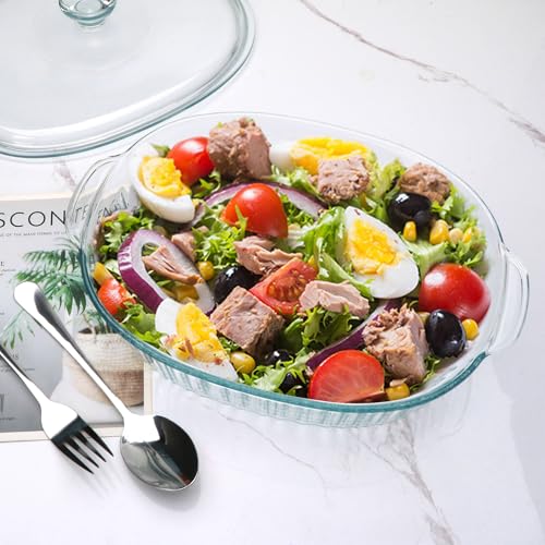 2 Pack Glass Casserole Baking Dishes with Lids for Oven,1.9 Qt and 3 Qt Ribbed Oval Glass Serving Dishes Bakeware Set for Lasagna,Casseroles,Leftovers,Cooking,Kitchen
