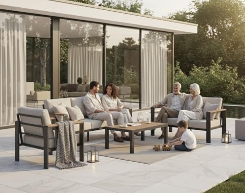 Oasbira Aluminum Outdoor Patio Furniture Set with Coffee Table, 4 Piece Patio Conversation Sets with Washable Thick Cushions, Outdoor Sectional Furniture Set for Porch, Balcony, Deck, Yard, Silver