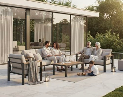 Oasbira Aluminum Outdoor Patio Furniture Set with Coffee Table, 4 Piece Patio Conversation Sets with Washable Thick Cushions, Outdoor Sectional Furniture Set for Porch, Balcony, Deck, Yard, Silver