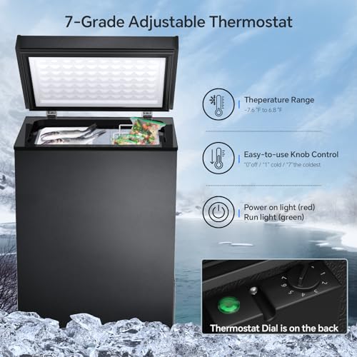 Kismile 3.2 Cubic Feet Chest Freezer with 2 Removable Basket Free Standing Top Open Door Compact Freezer with Adjustable Temperature for Home/Kitchen/Office/Bar