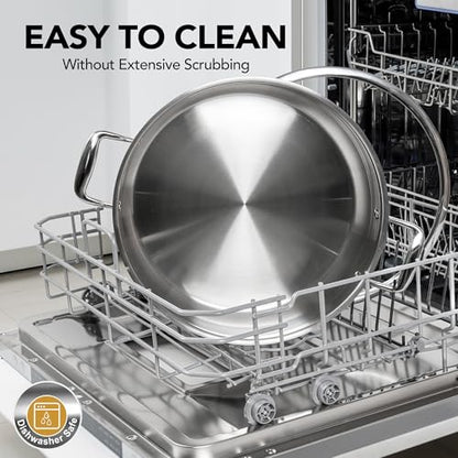 MICHELANGELO 12 Inch Stainless Steel Pan with Lid - Large Saute Pan with Lid, Deep Frying Pan Dishwasher & Oven-Safe, All Cooktops Compatible, 6 Quart