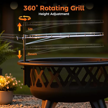 BALI OUTDOORS Outdoor Fire Pit for Wood, Portable Fire Pits for Outside Wood Burning, Patio Firepits for Outside with Grill, Spark Screens