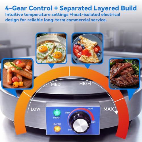 TOPKITCH 16" Commercial Electric Crepe Maker Crepe Machine with Adjustable Temperature Control, Thick Cast Iron Cooking Surface, Pancake Maker Griddle,120V-1800W