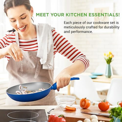 NutriChef 12-Pc Blue Nonstick Cookware Set - Professional Pots & Pans with Durable Coating, All Cooktops Compatible, Including Induction