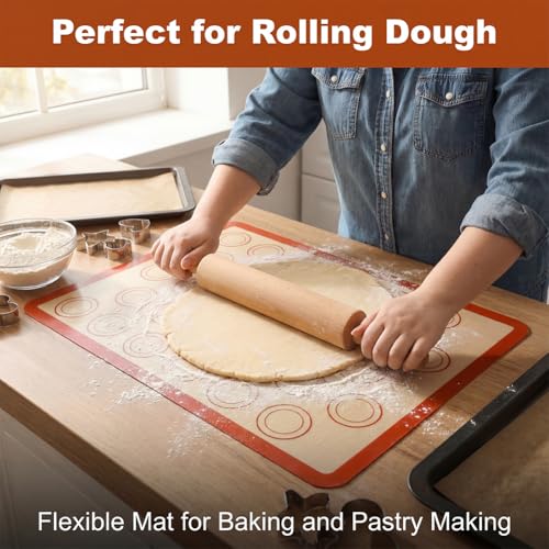 Silicone Baking Mat Set, Extra Thick Silicone Mats, 6-Pack Nonstick Baking Sheet Liners, Reusable Oven Mats, Heat Resistant -40°F to 446°F, Dishwasher Safe for Macarons, Cookies, Pizza, Bread