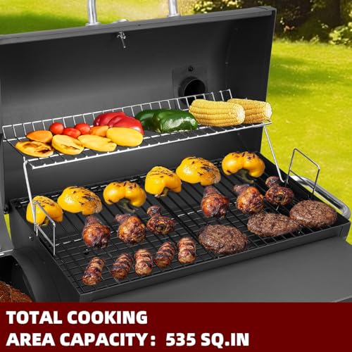 Charcoal Grill with Offset Smoker,BBQ Grills with Side Table,Outdoor Cooking with 535 Square Inches,Backyard Camping Picnics, Patio and Parties, Black by DNKMOR