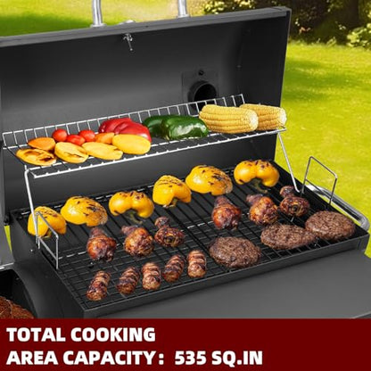 Charcoal Grill with Offset Smoker,BBQ Grills with Side Table,Outdoor Cooking with 535 Square Inches,Backyard Camping Picnics, Patio and Parties, Black by DNKMOR