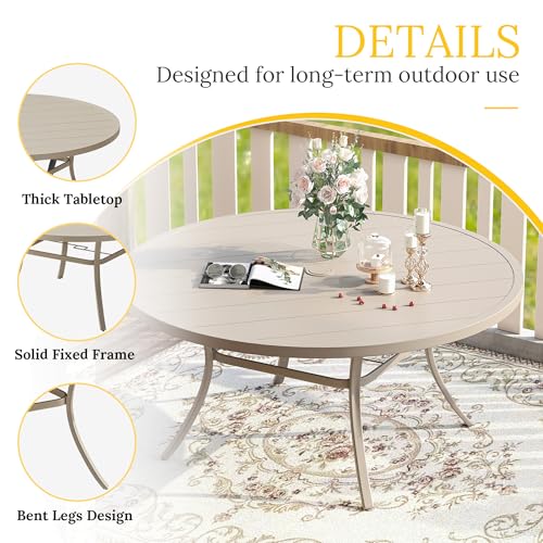 VICLLAX 7 Pieces Patio Dining Set for 6-Outdoor Furniture Includes 53" Round Outdoor Table and Swivel Padded Chairs, Sandshell Color Tabletop and Fabric