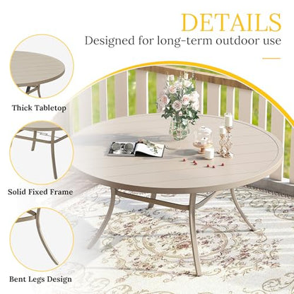 VICLLAX 7 Pieces Patio Dining Set for 6-Outdoor Furniture Includes 53" Round Outdoor Table and Swivel Padded Chairs, Sandshell Color Tabletop and Fabric
