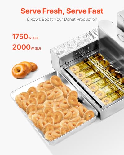 VEVOR Commercial Automatic Donuts Machine, 6 Rows Donuts Making Equipment, 360 pcs/hour Electric High Power Doughnut Maker, Stainless Steel Frying Auto Fryer, with Intelligent Control