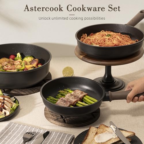 Astercook 19 Pcs Pots and Pans Set Non Stick, Black Titanium Induction Kitchen Cookware Sets, Non toxic Healthy Kitchen Cooking Set with Frying Pans Set, PFAS PTFE PFOA PFOS Free, Mothers Day Gifts