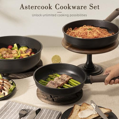 Astercook 19 Pcs Pots and Pans Set Non Stick, Black Titanium Induction Kitchen Cookware Sets, Non toxic Healthy Kitchen Cooking Set with Frying Pans Set, PFAS PTFE PFOA PFOS Free, Mothers Day Gifts