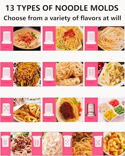 Aptovpvp Electric Pasta Maker, 260W Automatic Noodle Machine with 13 Pasta Discs, 500g Flour Capacity, Fresh Spaghetti Fettuccine Dumpling Skin Maker for Home Kitchen