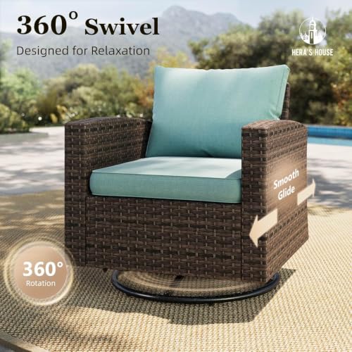 HERA'S HOUSE 8-Piece Wicker Patio Furniture Set with Fire Pit, 9-Seat, Blue