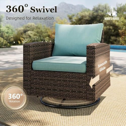 HERA'S HOUSE 8-Piece Wicker Patio Furniture Set with Fire Pit, 9-Seat, Blue