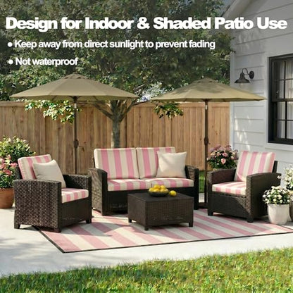 CALBODE 8 Pcs Stretch Striped Seat Cushion Covers, Pink&Beige, Cover Only