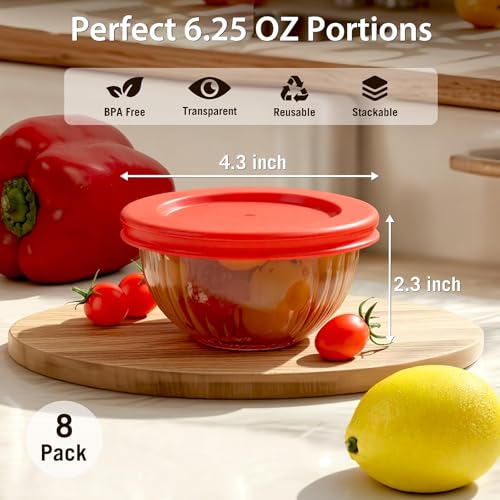 Freshmage Small Glass Bowls with Lids, [8 Pack-6.25 Oz] Meal Prep Bowls Set, Stackable Small Food Storage Containers for Leftovers, Snacks, Nuts, Dips, Dessert, Dishwasher & Microwave Safe