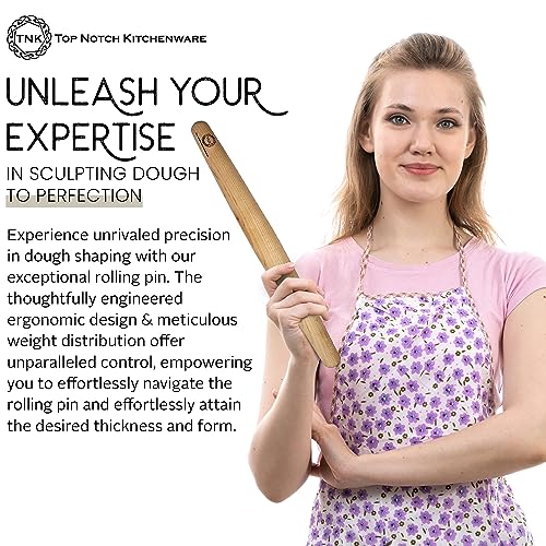 Sugar Maple French Style Rolling Pin - Tapered, Non-Stick, Ergonomic Design for Precision Baking, 18 Inches By Top Notch Kitchenware