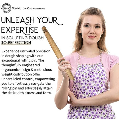 Sugar Maple French Style Rolling Pin - Tapered, Non-Stick, Ergonomic Design for Precision Baking, 18 Inches By Top Notch Kitchenware