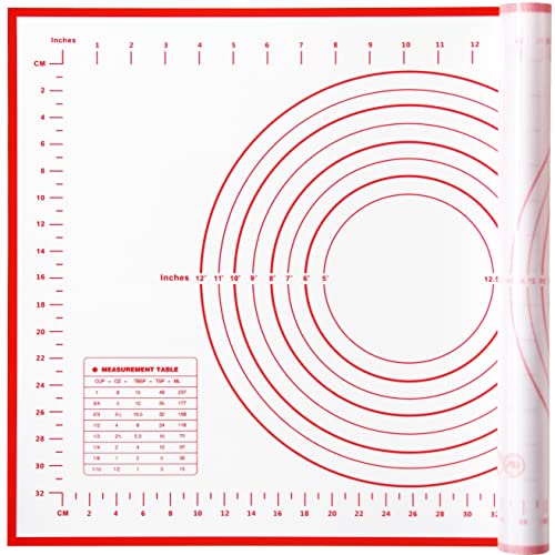 Yansumi silicone pastry non stick baking mat with measurement fondant mat with three sizes for silicone baking mat, counter mat, dough rolling mat,fondant/pie crust mat (Red, 24"L x 16"W)