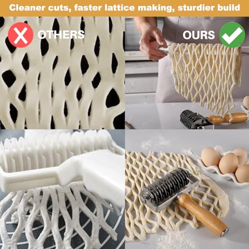 Lattice Pastry Cutter – Stainless Steel Roller Cutter with Wooden Handle for Pie, Beef Wellington, Pastry & Bread – Easy Lattice Pattern – Otawe