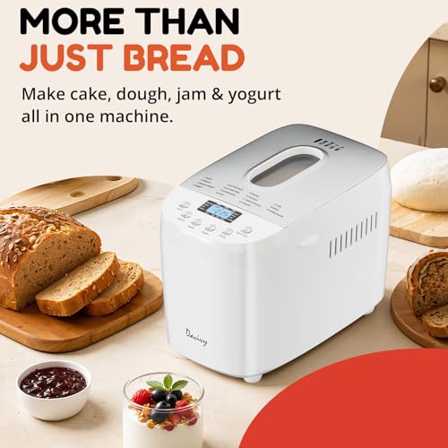 Davivy 3LB Large Capacity Bread Machine, 850W Powerful Automatic Bread Maker with 15 Programs, 3 Crust Colors & 1.5H 3LB Quick Bake, Nonstick Pan, 15H Delay Timer for Gluten Free Yogurt Dough