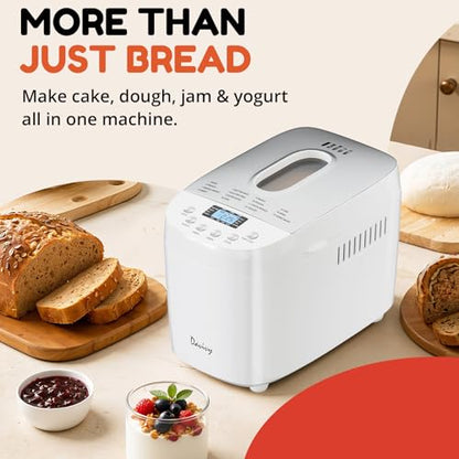 Davivy 3LB Large Capacity Bread Machine, 850W Powerful Automatic Bread Maker with 15 Programs, 3 Crust Colors & 1.5H 3LB Quick Bake, Nonstick Pan, 15H Delay Timer for Gluten Free Yogurt Dough