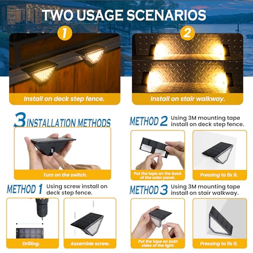 SOLPEX Solar Step Lights for Outside, 24 LEDs Solar Stair Lights Outdoor Waterproof Decor for Porch, Front Door, Stair, Step, Deck, Fence, Balcony, Patio, Wall, Yard, Garden(12 Pack, Warm White)