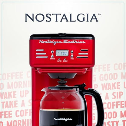 Nostalgia Retro 12-Cup Programmable Coffee Maker With LED Display, Automatic Shut-Off & Keep Warm, Pause-And-Serve Function, Red