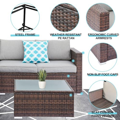 HOMEZILLIONS 6 Piece Outdoor Patio Furniture Sets, Modular Wicker Sectional Patio Furniture with Tempered Glass Coffee Table, Outdoor Sectional Sofa Set for Backyard, Poolside, Deck