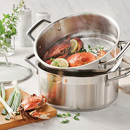 Tramontina Gourmet 5-Quart Steamer Set, Tri-Ply Base Stainless Steel Dutch Oven with Steamer Insert and Glass Lid, Induction-Ready
