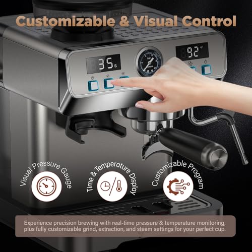 GeniCup Espresso Machine with Grinder 20 Bar with 68oz Water Tank Cold Brew