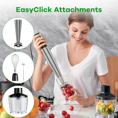 Turelar Immersion Blender Handheld Corded Hand Blenders Set 1100W, Trigger Variable Speed 5 in 1 Stick Emulsifier with Chopper, Whisk and Frother for Soup, Baby Food and Smoothies, Black