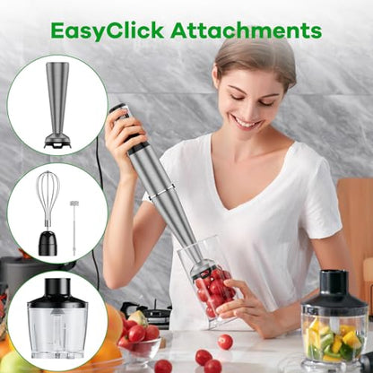 Turelar Immersion Blender Handheld Corded Hand Blenders Set 1100W, Trigger Variable Speed 5 in 1 Stick Emulsifier with Chopper, Whisk and Frother for Soup, Baby Food and Smoothies, Black