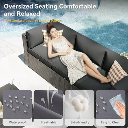 Aoxun Patio Furniture Set, 7 Piece Outdoor Sectional Sofas with Think Cushions, Wicker Rattan Outdoor Furniture Patio Conversation Set for Backyard, Garden Dark Grey