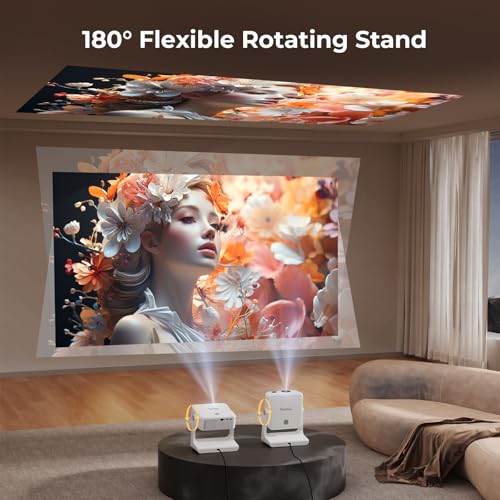 Outdoor-Projector-4K [Built-in Google TV/180°Rotatable Stand/Voice Control/E-Focus],Sovboi Smart-Movie-Projector with WiFi6 and Bluetooth, 2500 Brightness Portable-Proyector for 10,000+ Streaming Apps
