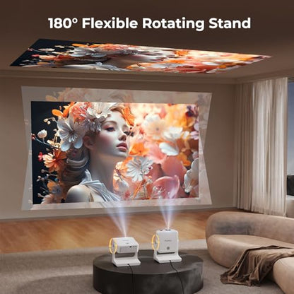 Outdoor-Projector-4K [Built-in Google TV/180°Rotatable Stand/Voice Control/E-Focus],Sovboi Smart-Movie-Projector with WiFi6 and Bluetooth, 2500 Brightness Portable-Proyector for 10,000+ Streaming Apps