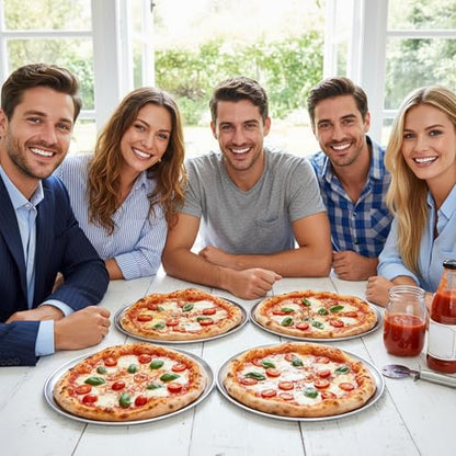 Xosjska 8 Pieces 10 Inch Pizza Pan Bulk Stainless Steel Pizza Tray Round Pizzas Oven Baking Pans Tray for Oven Baking Home Kitchen Restaurant, Dishwasher Safe & Easy Clean, Silver