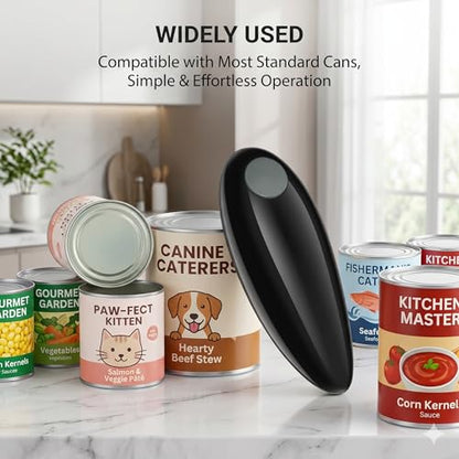 yakbins Electric Can Opener, Smooth Edge Automatic Can Opener for Weak Hands, One Button Effortless Operation, Safe & Hygienic Hands-Free Can Opener for Seniors and Arthritis, Black