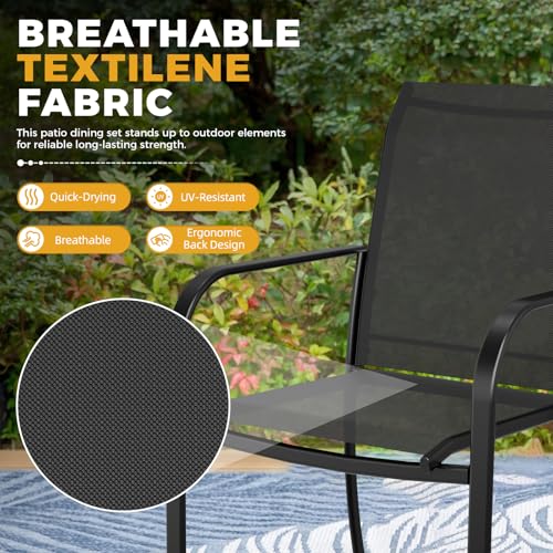 SUNCROWN 8 - Piece Outdoor Dining Set, Patio Furniture Set with 6 Textilene Dinning Chairs, 1 Rectangle Metal Table and 1 Dark Blue 9Ft Patio Umbrella for Lawn Garden Backyard Deck, Black