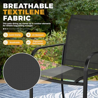 SUNCROWN 8 - Piece Outdoor Dining Set, Patio Furniture Set with 6 Textilene Dinning Chairs, 1 Rectangle Metal Table and 1 Dark Blue 9Ft Patio Umbrella for Lawn Garden Backyard Deck, Black