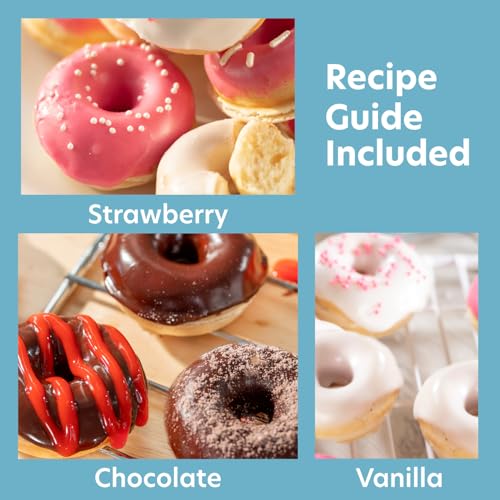 Mini Donut Maker- Electric Non-Stick Surface Makes 7 Small Doughnuts- Decorate, Frost, Ice Your Own for Kid Friendly Baked Dessert Treat - Cooking Activity for Adults with Recipe Guide, Easy Bake Gift