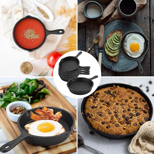 KEJJNYER 4 Pack Cast Iron Skillet 6 Inch, Nonstick Small Cast Iron Skillet, Black Small Frying Pan for Indoor and Outdoor Restaurant Kitchen