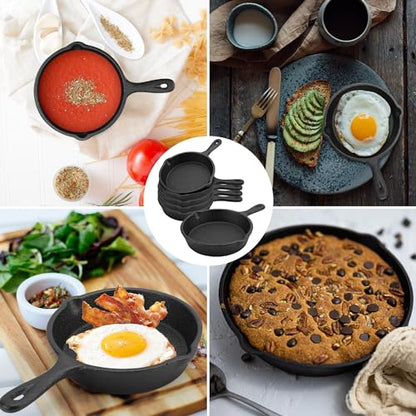 KEJJNYER 4 Pack Cast Iron Skillet 6 Inch, Nonstick Small Cast Iron Skillet, Black Small Frying Pan for Indoor and Outdoor Restaurant Kitchen