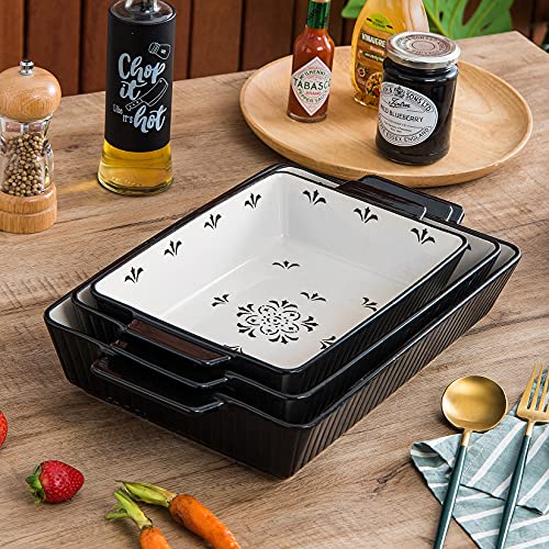 Sagoskat Baking Dishes Bakeware Set Ceramic Casserole Dish, Rectangular Shape, Oven safe, Nonstick, for Cooking, Cake Dinner, Kitchen, 13x9inch, 3pcs, Black