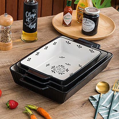 Sagoskat Baking Dishes Bakeware Set Ceramic Casserole Dish, Rectangular Shape, Oven safe, Nonstick, for Cooking, Cake Dinner, Kitchen, 13x9inch, 3pcs, Black