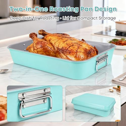 Spmarkt 21-pieces Stackable Nonstick Bakeware Set, PTFE/PFOA/PFOS Free Baking Pans Set with Silicone Cup, Oven Mitt, Complete Kitchen Baking Kit for Cake & Loaf, Cookies, Cupcakes